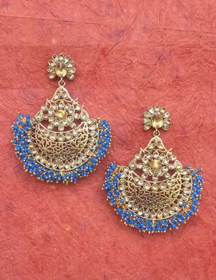 RozMili Gold Plated Polki design Traditional drop party Earrings for women & Girls 1