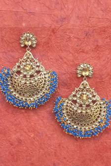 RozMili Gold Plated Polki design Traditional drop party Earrings for women & Girls