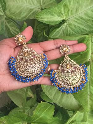 RozMili Gold Plated Polki design Traditional drop party Earrings for women & Girls 2