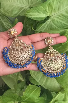 RozMili Gold Plated Polki design Traditional drop party Earrings for women & Girls