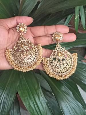 RozMili Gold Plated Polki design Traditional drop party Earrings for women & Girls 1