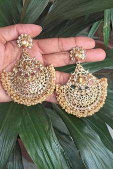 RozMili Gold Plated Polki design Traditional drop party Earrings for women & Girls