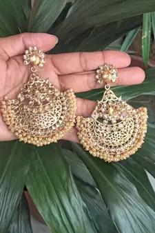 RozMili Gold Plated Polki design Traditional drop party Earrings for women & Girls
