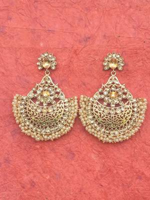 RozMili Gold Plated Polki design Traditional drop party Earrings for women & Girls 2