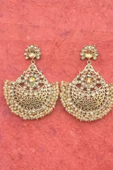 RozMili Gold Plated Polki design Traditional drop party Earrings for women & Girls