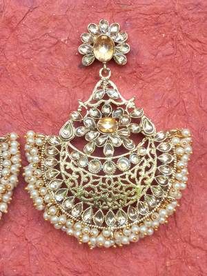 RozMili Gold Plated Polki design Traditional drop party Earrings for women & Girls 3