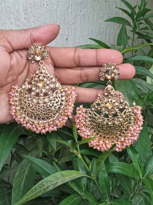 RozMili Gold Plated Polki design Traditional drop party Earrings for women & Girls 1