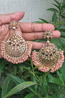 RozMili Gold Plated Polki design Traditional drop party Earrings for women & Girls