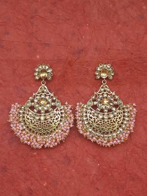 RozMili Gold Plated Polki design Traditional drop party Earrings for women & Girls 2