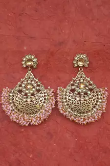 RozMili Gold Plated Polki design Traditional drop party Earrings for women & Girls