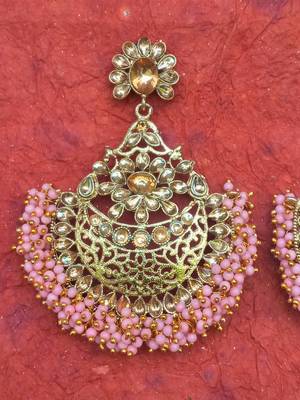 RozMili Gold Plated Polki design Traditional drop party Earrings for women & Girls 3