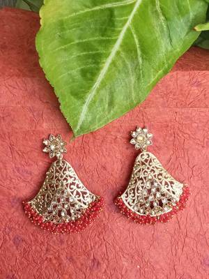 RozMili Gold Plated Polki design Traditional drop party Earrings for women & Girls 1