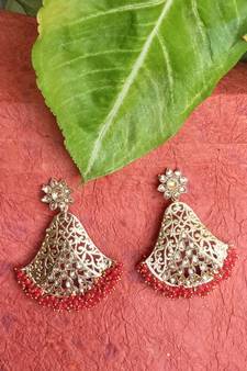 RozMili Gold Plated Polki design Traditional drop party Earrings for women & Girls