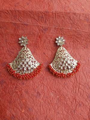 RozMili Gold Plated Polki design Traditional drop party Earrings for women & Girls 2