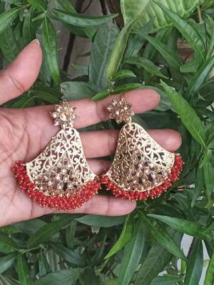 RozMili Gold Plated Polki design Traditional drop party Earrings for women & Girls 3