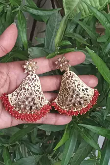 RozMili Gold Plated Polki design Traditional drop party Earrings for women & Girls