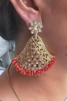 RozMili Gold Plated Polki design Traditional drop party Earrings for women & Girls