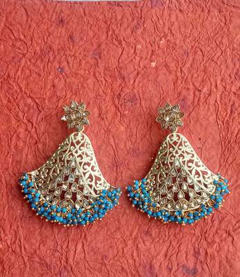 RozMili Gold Plated Polki design Traditional drop party Earrings for women & Girls 1