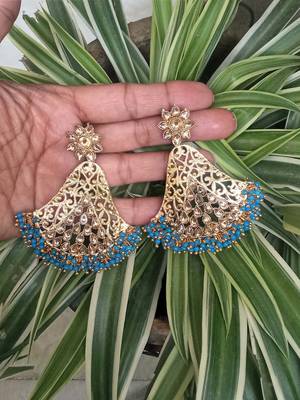 RozMili Gold Plated Polki design Traditional drop party Earrings for women & Girls 2