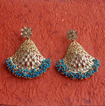RozMili Gold Plated Polki design Traditional drop party Earrings for women & Girls 4