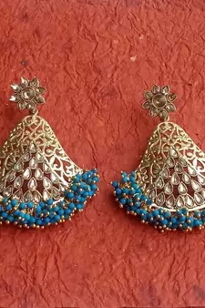 RozMili Gold Plated Polki design Traditional drop party Earrings for women & Girls