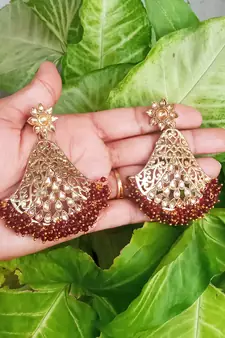 RozMili Gold Plated Polki design Traditional party Earrings for women & Girls
