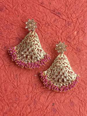 RozMili Gold Plated Polki design Traditional drop party Earrings for women & Girls 1