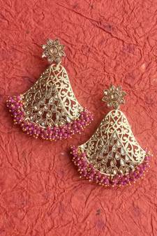 RozMili Gold Plated Polki design Traditional drop party Earrings for women & Girls