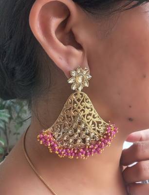 RozMili Gold Plated Polki design Traditional drop party Earrings for women & Girls 2