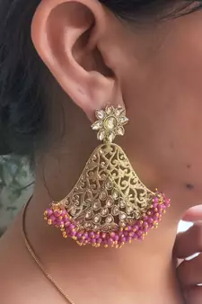 RozMili Gold Plated Polki design Traditional drop party Earrings for women & Girls