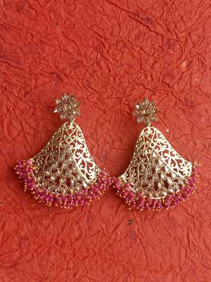 RozMili Gold Plated Polki design Traditional drop party Earrings for women & Girls 3