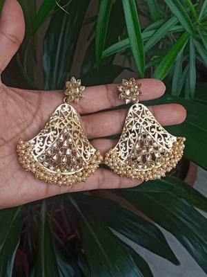 RozMili Gold Plated Polki design Traditional drop party Earrings for women & Girls 2
