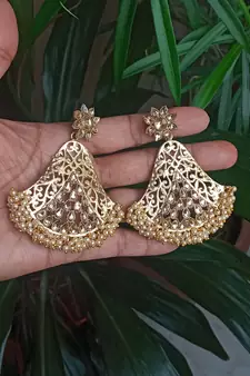 RozMili Gold Plated Polki design Traditional drop party Earrings for women & Girls