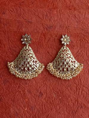 RozMili Gold Plated Polki design Traditional drop party Earrings for women & Girls 3