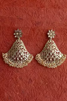RozMili Gold Plated Polki design Traditional drop party Earrings for women & Girls
