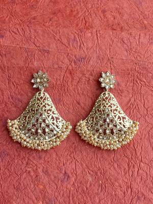 RozMili Gold Plated Polki design Traditional drop party Earrings for women & Girls 4