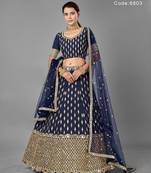 Navy-blue embroidered art silk semi stitched lehenga