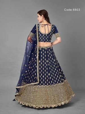 Navy-blue embroidered art silk semi stitched lehenga 2