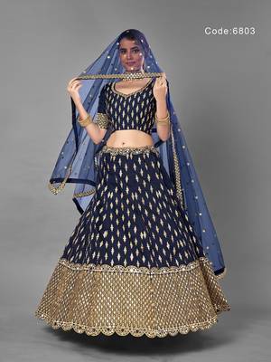 Navy-blue embroidered art silk semi stitched lehenga 3