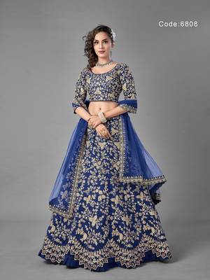 Blue embroidered art silk semi stitched lehenga 1