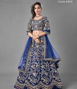 Blue embroidered art silk semi stitched lehenga