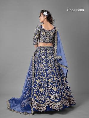 Blue embroidered art silk semi stitched lehenga 2