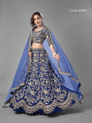 Blue embroidered art silk semi stitched lehenga 3