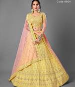 Yellow thread georgette semi stitched lehenga