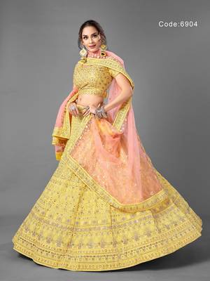 Yellow thread georgette semi stitched lehenga 2