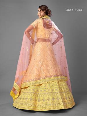 Yellow thread georgette semi stitched lehenga 3