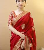 Face Deal Red Color Classy Kanchipuram Lichi Silk Butta Designer Saree for Women
