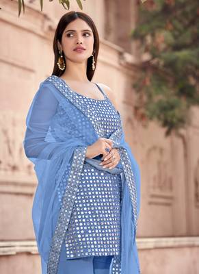Grey embroidered georgette salwar 2