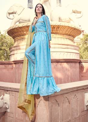 Blue embroidered crepe salwar 1