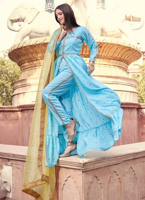 Blue embroidered crepe salwar 2